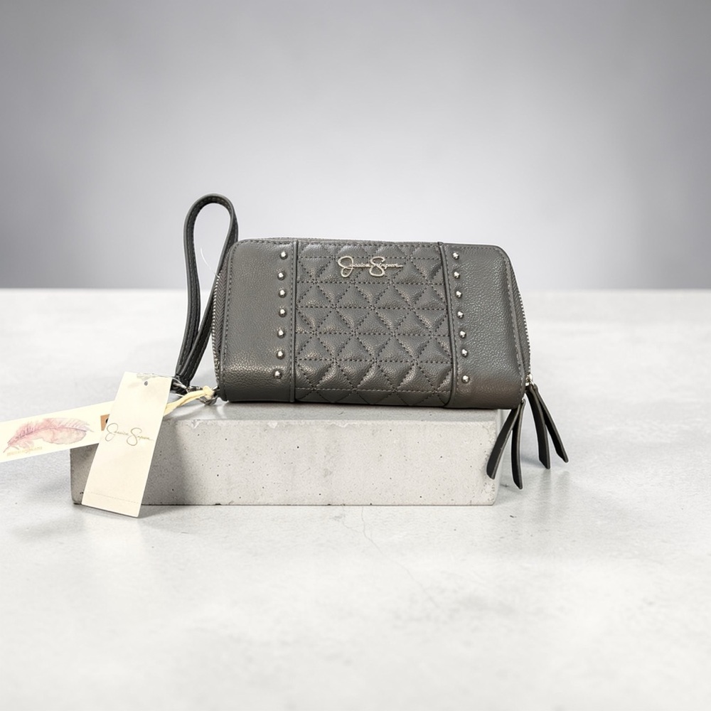Jessica Simpson Gray Quilted Studded Wristlet